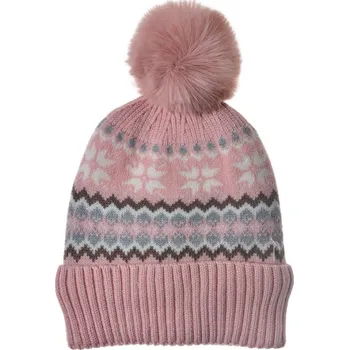 Čepice Růžová dámská zimní čepice / kulíšek s bambulí a zimním vzorem