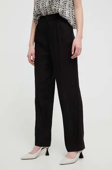 Dámské kalhoty Kalhoty s příměsí lnu Desigual ARMAND černá barva, high waist, 24SWPW10, vel. S