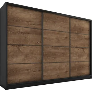 Šatní skříň Šatní skříň HARAZIA 250 bez zrcadla, se 4 šuplíky a 2 šatními tyčemi, černý mat/dub lefkas +možnost VÝNOSU + vyzvednutí ZDARMA