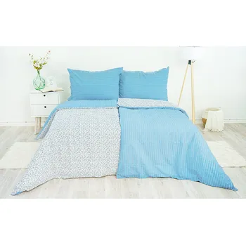 Povlečení Stanex Ložní povlečení krepové kvítek-pruh modrý (LS194) rozměr: 140 x 220 + 90 x 70, Zapínání: Zip