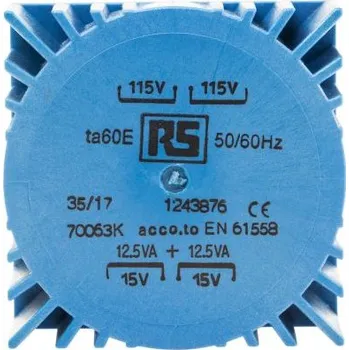 Transformátor Toroidní transformátor, sekundární napětí: 2 x 15V, 4kV, Průchozí otvor, 60 x 60 x 37.5mm