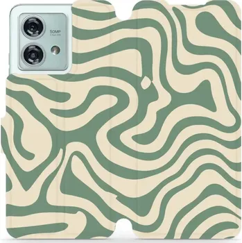 Pouzdro na mobilní telefon Flipové pouzdro Mobiwear - Motorola Edge 40 Neo - VA57S Zelené a béžové zkrouceniny (Knížkové flip pouzdro, obal, kryt na mobil Motorola Edge 40 Neo - VA57S Zelené a béžové zkrouceniny, materiál Umělá kůže + TPU - ochrana 360°, stojánek, silikonová vaničk