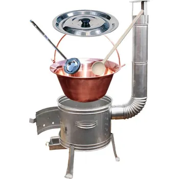 Kempingové nádobí Měděný kotlík 20 L (1,2 mm) + nerezová kotlina 39 cm TOPLUX + naběračka a vařečka