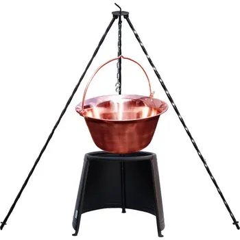 Kempingové nádobí Měděný kotlík 20 L (1,2 mm) + chránič plamene (Ohnisko) 43 cm + klasická ocelová trojnožka 1,2 m