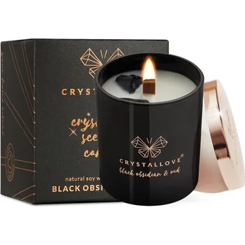 Svíčka Crystallove Black obsidian soy candle & oud černá