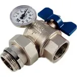 TIEMME Kulový kohout ROHOVÝ MF 1" s teploměrem, MODRÁ TM2183B2806