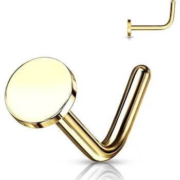 Piercing Zahnutý piercing do nosu placka (žluté zlato)