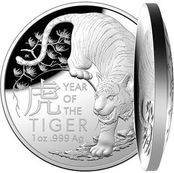 Stříbrná mince Lunární série Year of the Tiger (Rok tygra) 1 Oz 2022 Dome PROOF (Lunar RAM)