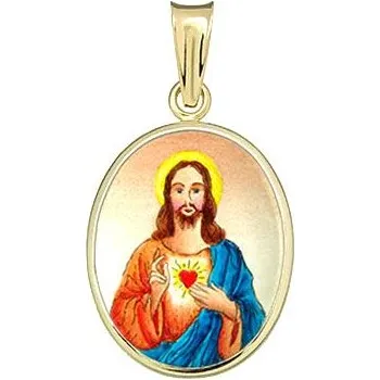 Přívěsek Aljančič Nejsvětější Srdce Ježíšovo medailon modrá 199H zlato