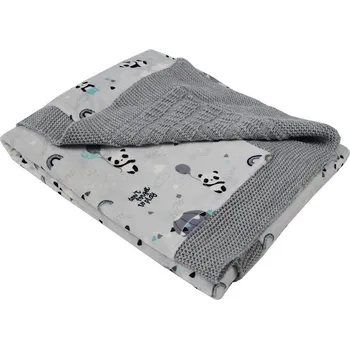 Dětská deka EKO PLE-25 Deka z pleteniny se vzorem PANDA- šedá
