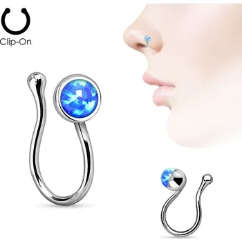 Piercing Falešný piercing do nosu - klips opál modrý