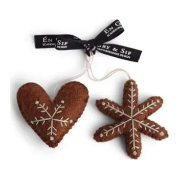 Vánoční dekorace Én Gry & Sif Plstěné perníčky srdce s hvězdou 2 ks