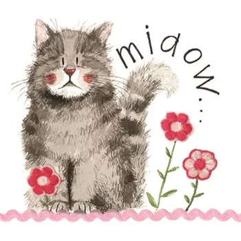 Blahopřání s kočkou a květinami - design Alex Clark