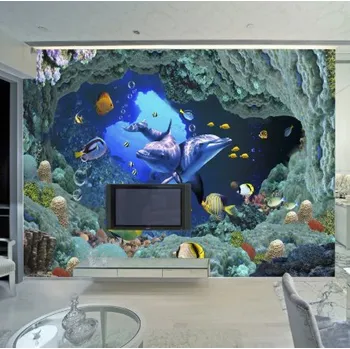 Tapeta Solution Media 3D tapeta -Delfíni v jeskyni MU38 2 - Voděodolná hedvábná tkanina - Textilní tapeta lesklá - 200g/m2