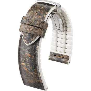 Řemínek na hodinky Kaučukový řemínek Hirsch Stone M 0920044131-2, šedý, kameny/přírodní kaučuk, délka M, Quick Release - 18 mm