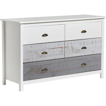 Komoda Bílo-šedá borovicová komoda Marckeric Romantica 130 x 45 cm