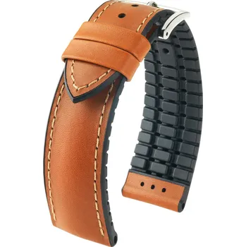 Módní doplněk Kožený řemínek Hirsch James L 0925002070-2, hnědý, teletina/přírodní kaučuk, délka L, Quick Release - 18 mm