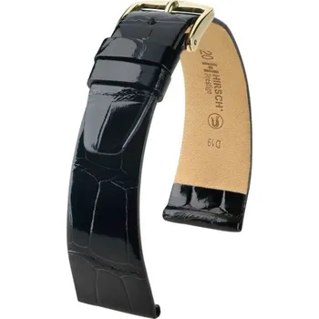 Módní doplněk Kožený řemínek Hirsch Prestige M 02307150-1, černý, aligátoří kůže, délka M, Quick Release - 14 mm (spona 12mm)