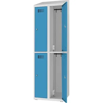 Skříň na dobíjení elektrického nářadí a elektroniky, 4 schránky, v x š x h: 1800x600x500 mm, dveře modré RAL5012