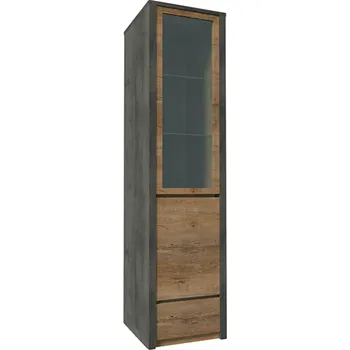 Knihovna Tempo Kondela Vitrína, dub lefkas tmavý/smooth šedý, MONTANA W1D