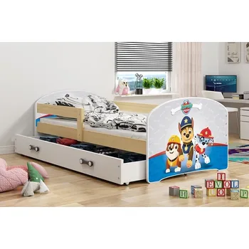 Postel BMS GROUP Dětská postel LUKI 80x160 cm, borovice (Volba obrázku: Mašina, Volba matrace: Pěnová matrace)