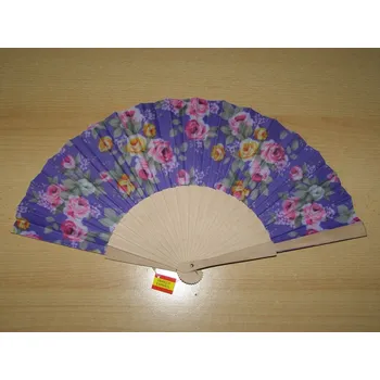 Karnevalový doplněk Vějíř z nelakovaného dřeva a textilu - květinový - v2