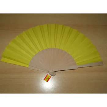 Karnevalový doplněk Vějíř z nelakovaného dřeva a textilu - žlutý - v10