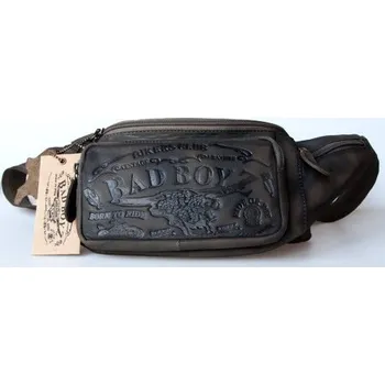 Ledvinka Tmavě šedohnědá ledvinka Bad Boyz z pevné kůže s pěti kapsami s látkovou podšívkou