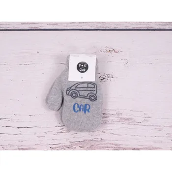 Rukavice Rukavice rukavičky palčáky YO R117 TEPLÉ šedé s autem spojené šňůrkou velikost rukavic: 12 cm