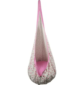 Zahradní houpačka Tempo Kondela Závěsné houpací křeslo, růžová / vzor plameňák, SIESTA TYP 2