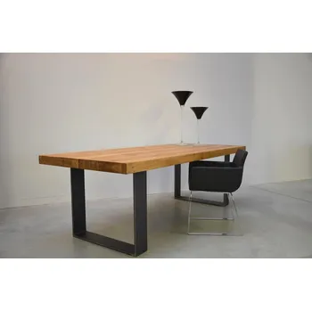 Jídelní stůl HAHNHOLZ Masivní dubový jídelní stůl s ocelovým rámem Objednat v délce: 235 cm, šířka: 80 cm, výška: 70 cm