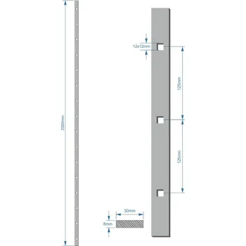 Zábradlí Probíjená tyč 30 x 8 mm, rozteč děr 125 mm, otvor ø 12 x 12 mm, 2000 mm