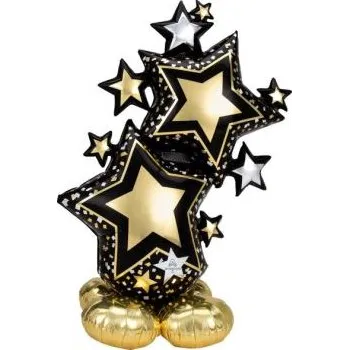 Foliový stojící balónek hvězdy SILVESTR-Happy New year - 86 cm x 149 cm