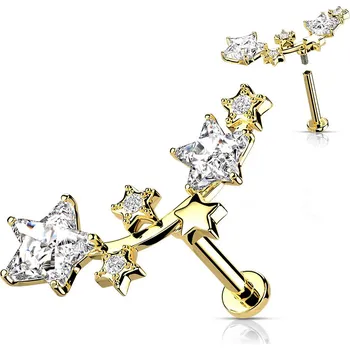 Piercing Šperky4U Zlacený piercing do brady - hvězdičky - LB1100GD-1208