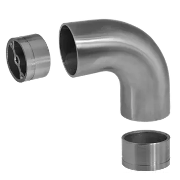 Zábradlí Spojovací oblouk s mezikusem (ø 42 mm), 90° , na dřevěné madlo EDB-S, broušená nerez K320 / AISI304