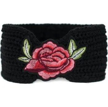 Zimní čelenka Dámská pletená čelenka Flowers Černá Artofpolo FAcz20821ss02