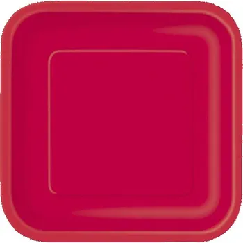 Unique - 16 malých červených talířků ve tvaru čtverce (18cm) - Basic -