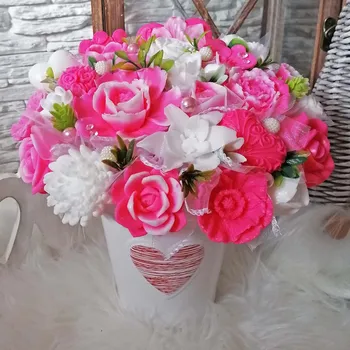 umělá květina Mýdlová kytice XXL - Ružová, bíla