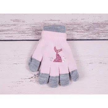Rukavice Rukavice prstové YO R242 teplé dvojité růžové s šedou s flitříkovou rybkou velikost rukavic: 16 cm