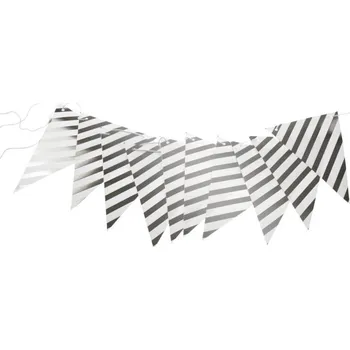 Girlanda vlajky - stříbrná s proužky - 300 cm