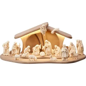 Vánoční dekorace Ornatis Sestava betlému Marie IV - 18 postav Provedení: Přírodní bez malování, Velikost stojících figur dospělých postav: 12 cm, Rozměr chlévu: 63 x 28 x 25 cm (š x h x v) - vhodné pro sošky 12 cm