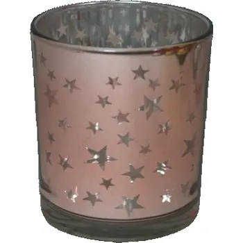 Svícen Skleněný svícen růžový, Hvězdy 8 cm