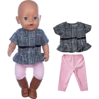 Dvoudílné růžové sety pro American girl a Baby Born 43-45 cm Varianta: šedý kabátek + růžové kalhoty