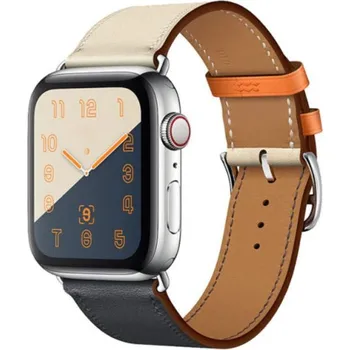 Příslušenství k chytrým hodinkám eses Kožený barevný řemínek pro Apple Watch - Béžovo tmavě modrý 38mm, 40mm, 41mm