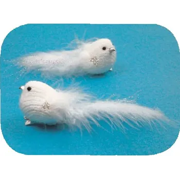 Vánoční dekorace Ptáček bílý na klipu 2 ks, 10 cm 3280