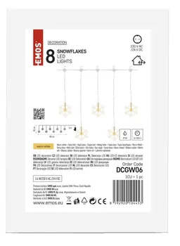 Vánoční osvětlení EMOS DCGW06 vánoční závěs sněhové vločky 8 LED teplá bílá