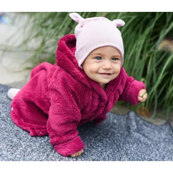 Kojenecká bunda vínový welsoftový kabátek s kapucí