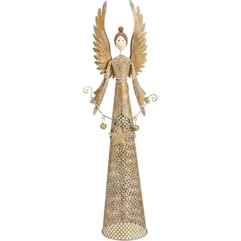 Figurka GW - Anděl kovový zlatý s rolničkami a hvězdou - 54 cm