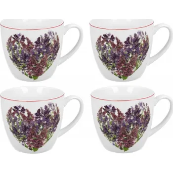 DUO Gifts DG - Porcelánová sada hrníčků LEVANDULOVÉ SRDCE - 4*460 ml