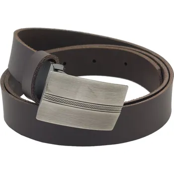 Opasek opaskujse Kožený opasek, hnědá kůže, plná spona, hranatá leštěná, kovová Délka opasku: 70 cm